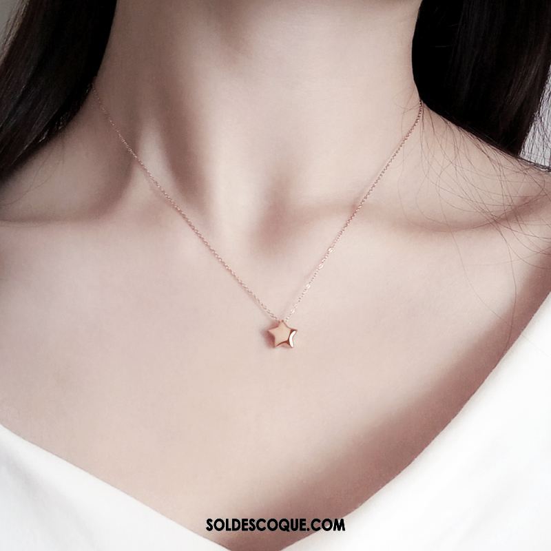 Collier Femme Simple Étudiant Court Paragraphe Rose All-match Soldes