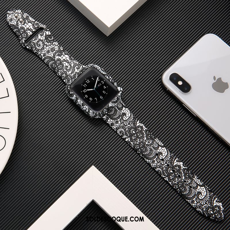 Coque Apple Watch Series 1 Marque De Tendance Noir Imprimé Protection Silicone Soldes