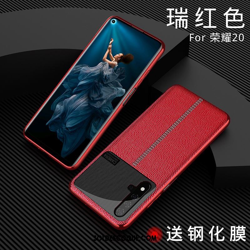 Coque Honor 20 Incassable Rouge Silicone Cuir Véritable Étui En Cuir France