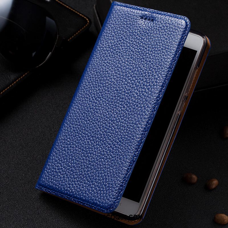 Coque Htc One A9s Litchi Étui En Cuir Protection Cuir Véritable Bleu Housse En Vente