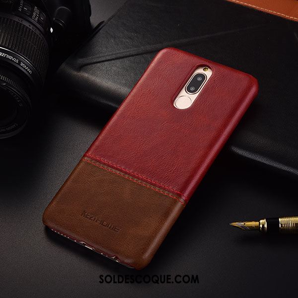 Coque Huawei Mate 10 Lite Très Mince Cuir Véritable Rouge Business Étui Soldes