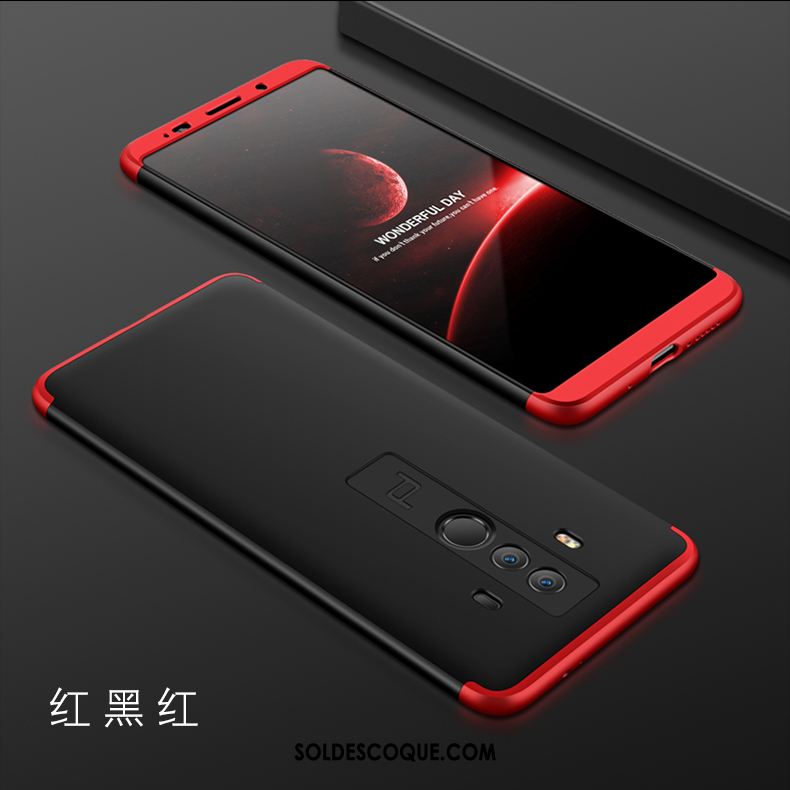 Coque Huawei Mate 10 Pro Rouge Téléphone Portable Noir Étui Délavé En Daim Housse Pas Cher