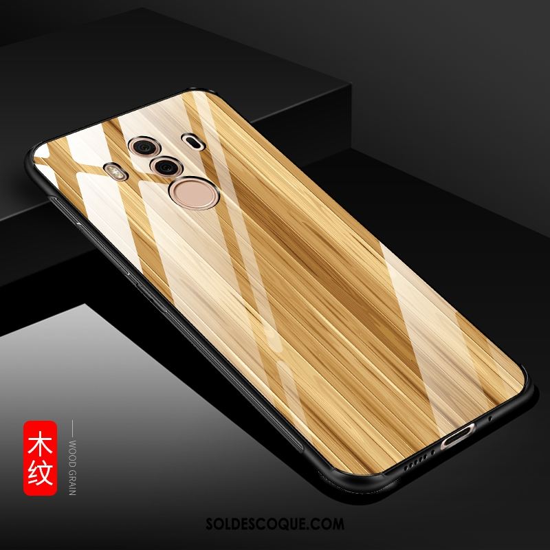 Coque Huawei Mate 10 Pro Verre Anneau Téléphone Portable Grain De Bois Difficile Housse En Ligne