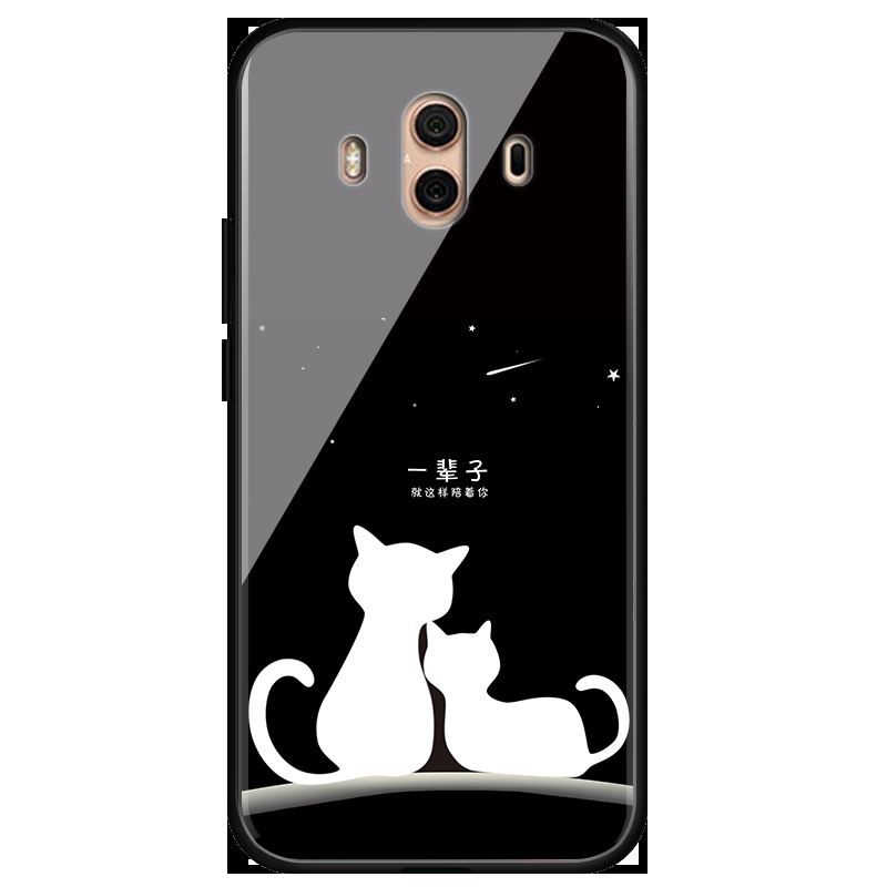 Coque Huawei Mate 10 Téléphone Portable Verre Ornements Suspendus Noir Fluide Doux Pas Cher