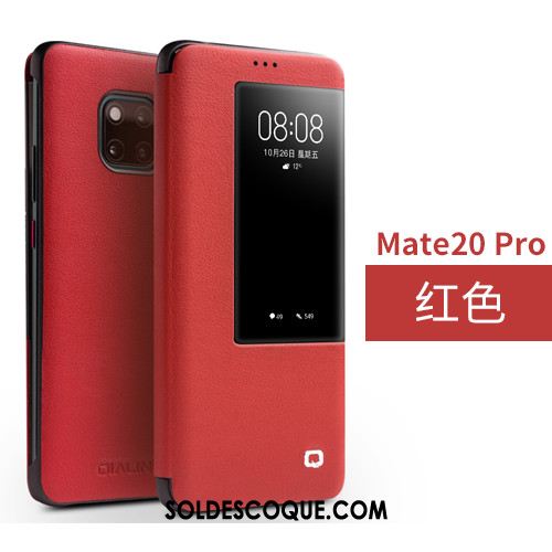 Coque Huawei Mate 20 Pro Dormance Très Mince Windows Cuir Véritable Rouge Pas Cher