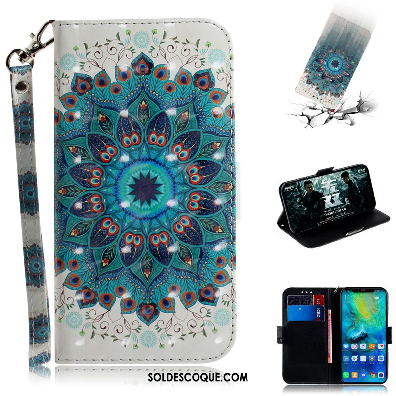 Coque Huawei Mate 20 Pro Protection Étui En Cuir Bleu Paon Fleur En Ligne