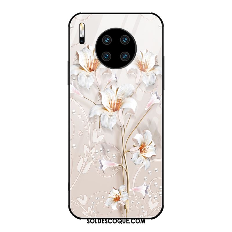 Coque Huawei Mate 30 Marque De Tendance Téléphone Portable Très Mince Blanc Fleurs Pas Cher