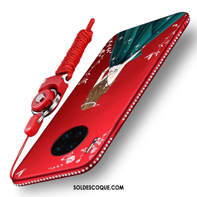 Coque Huawei Mate 30 Personnalité Incruster Strass Rouge Étui Fluide Doux Pas Cher