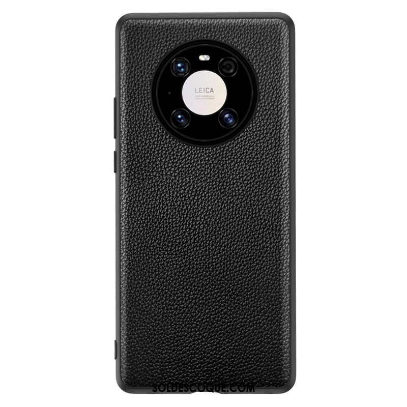 Coque Huawei Mate 40 Noir Protection Cuir Haut Cuir Véritable Étui Soldes