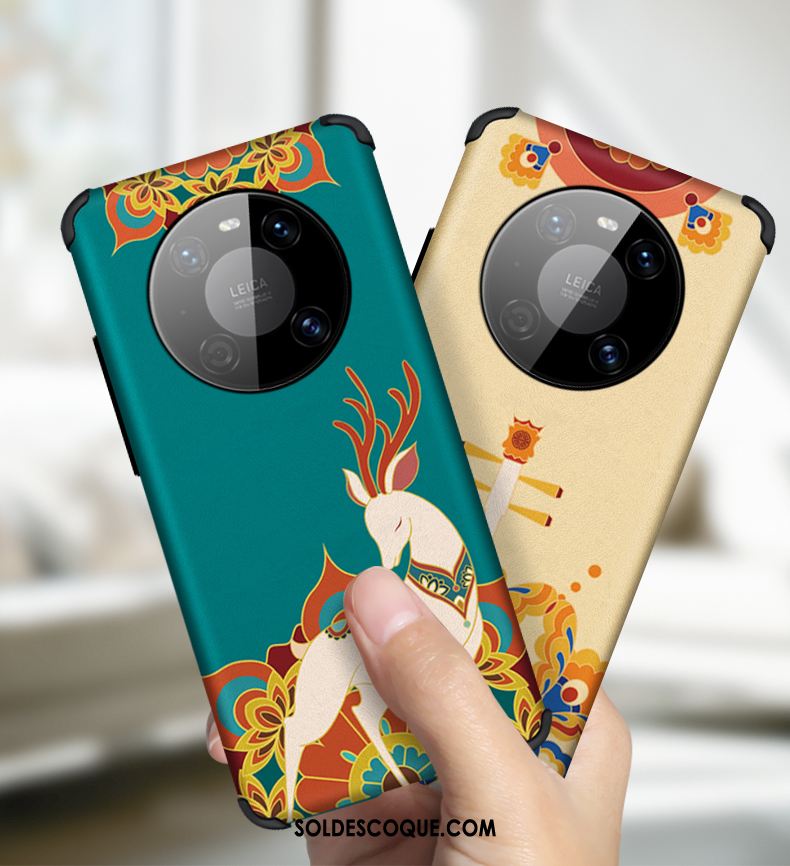 Coque Huawei Mate 40 Pro Vintage Style Chinois Fluide Doux Jaune Très Mince Pas Cher