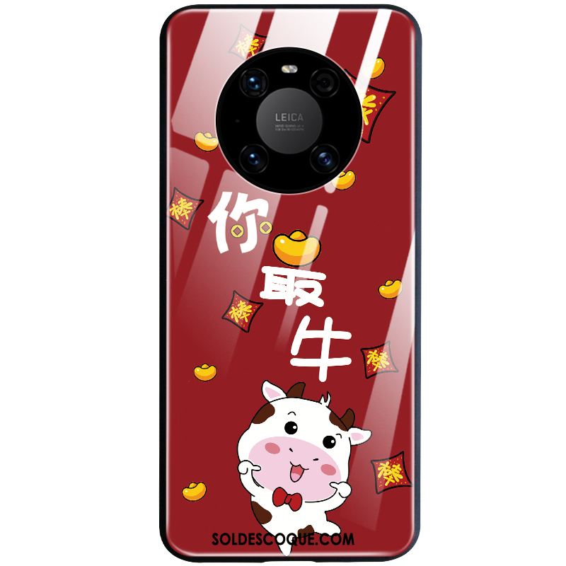 Coque Huawei Mate 40 Téléphone Portable Étui Bovins Rouge Verre En Vente