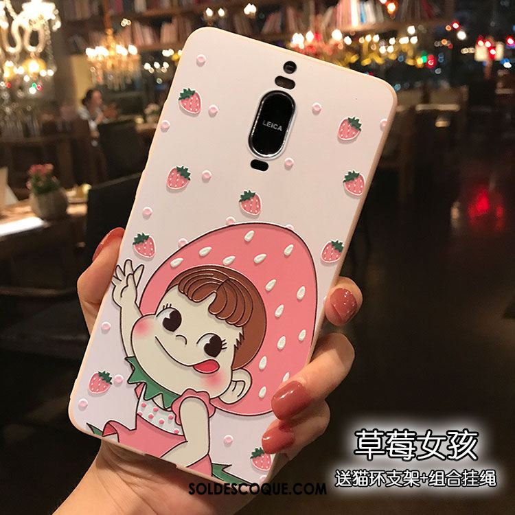 Coque Huawei Mate 9 Pro Rose Support Téléphone Portable Étui Dessin Animé Pas Cher