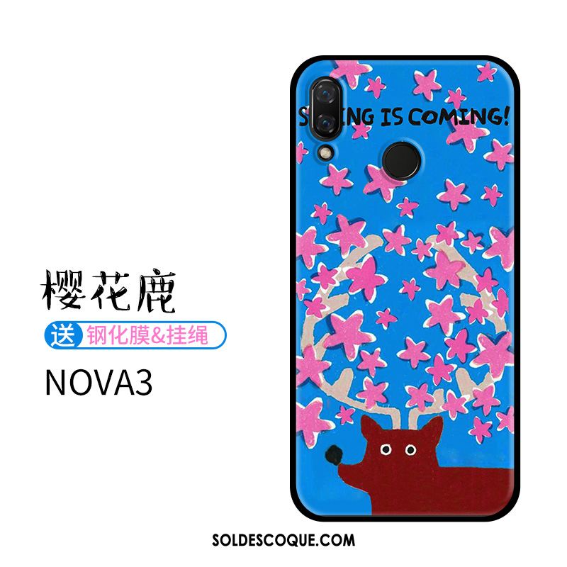 Coque Huawei Nova 3 Bleu Gaufrage Dessin Animé Téléphone Portable Silicone Soldes