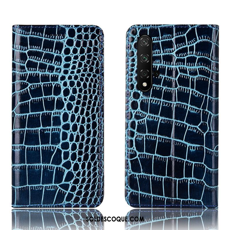 Coque Huawei Nova 5t Cuir Véritable Étui Téléphone Portable Protection Bleu Pas Cher