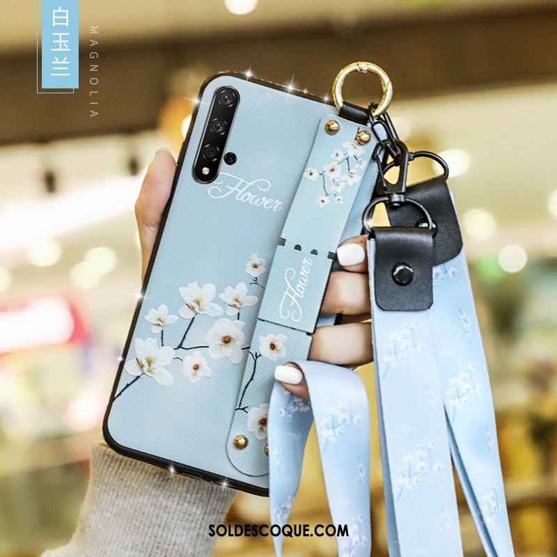 Coque Huawei Nova 5t Délavé En Daim Protection Bleu Fluide Doux Incassable Pas Cher