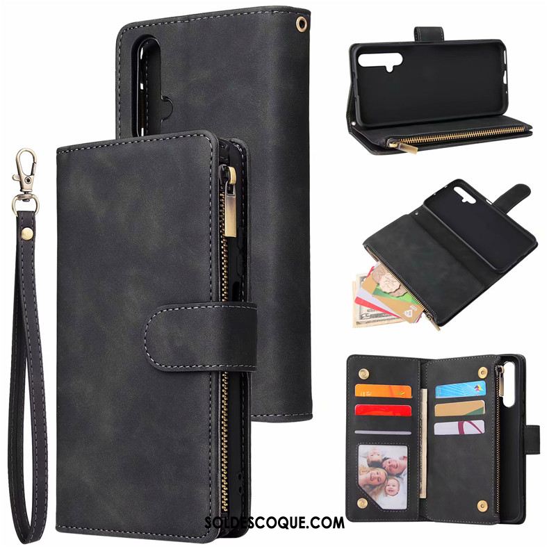 Coque Huawei Nova 5t Téléphone Portable Portefeuille Incassable Étui En Cuir Noir Housse En Vente