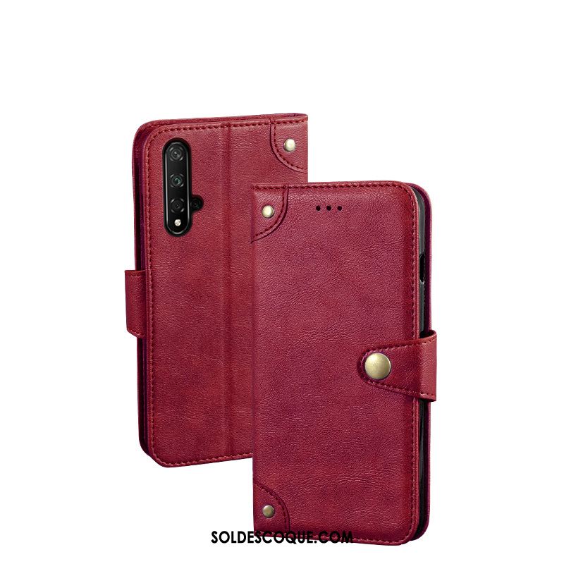 Coque Huawei Nova 5t Une Agrafe Étui Étui En Cuir Rouge Métal France