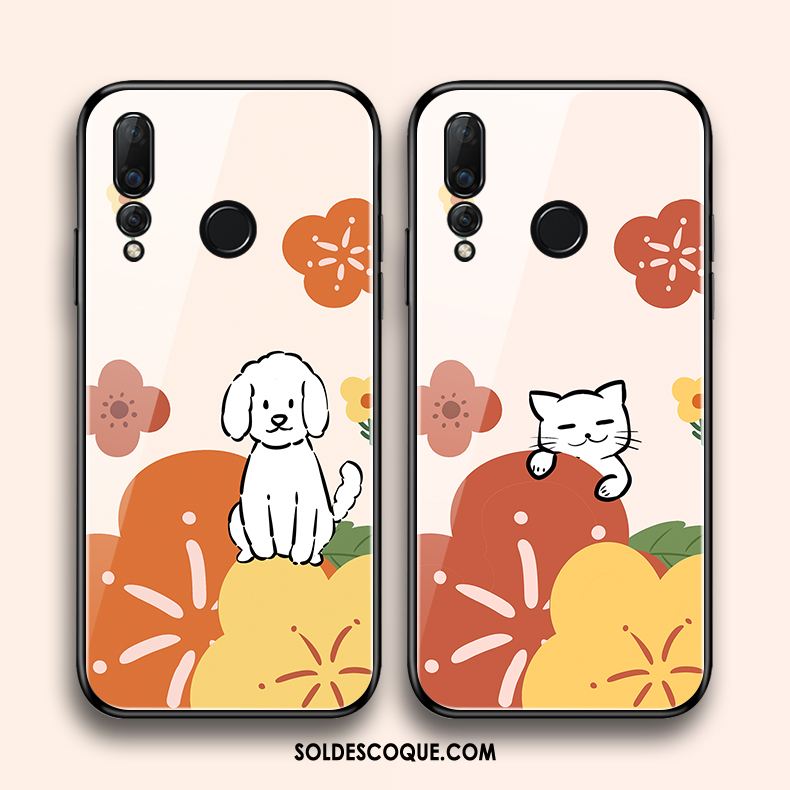 Coque Huawei P Smart+ 2019 Art Verre Blanc Fleurs Chat En Vente