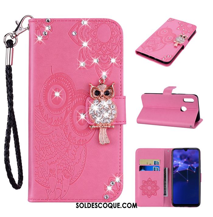 Coque Huawei P Smart 2019 Strass Chat Téléphone Portable Étui En Cuir Rouge En Ligne