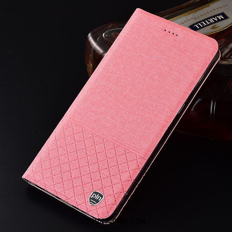 Coque Huawei P Smart 2019 Téléphone Portable Étui En Cuir Protection Plaid Rose Pas Cher