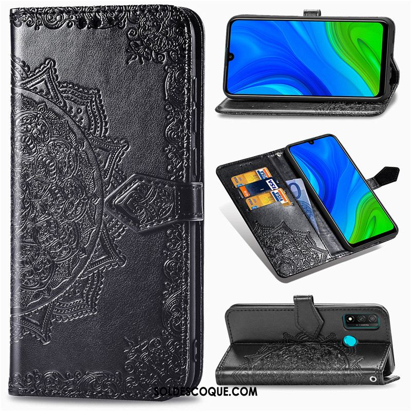 Coque Huawei P Smart 2020 Ornements Suspendus Étui En Cuir Noir Similicuir Téléphone Portable Pas Cher