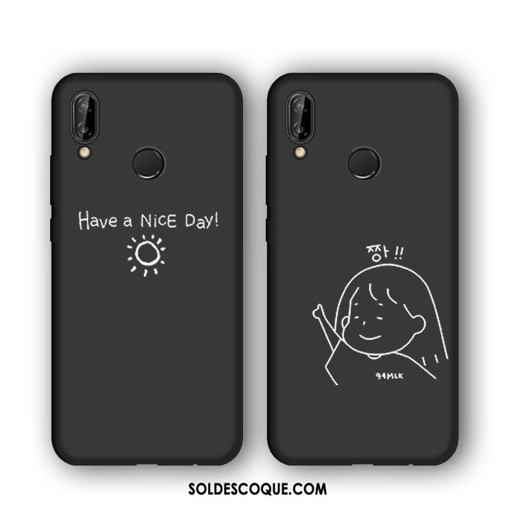 Coque Huawei P Smart+ Dessin Animé Protection Noir Étui Fluide Doux Soldes