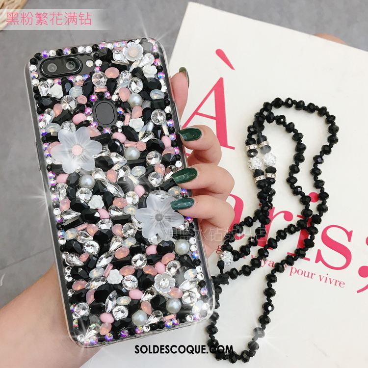 Coque Huawei P Smart Noir Fleur Marque De Tendance Strass Incassable En Vente