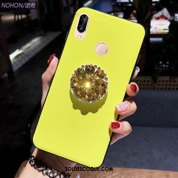 Coque Huawei P Smart+ Protection Étui Jaune Incruster Strass Téléphone Portable Pas Cher