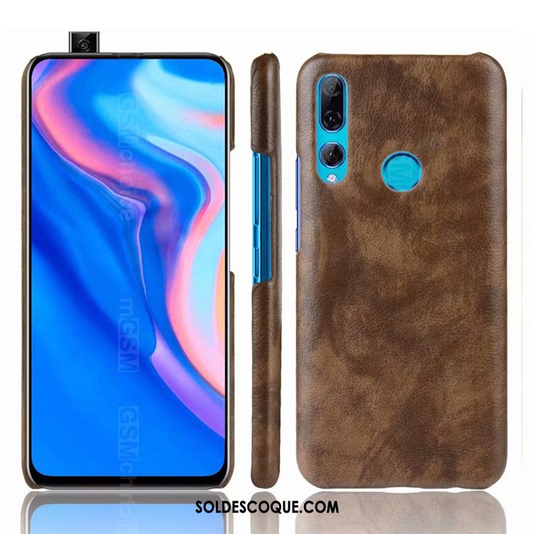 Coque Huawei P Smart Z Marron Difficile Litchi Modèle Fleurie Cuir Soldes