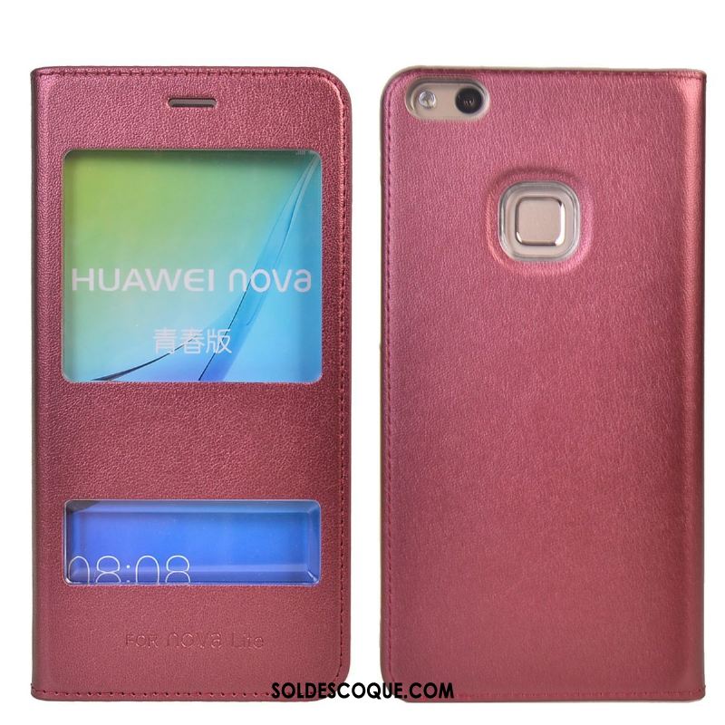 Coque Huawei P10 Lite Étui En Cuir Rouge Incassable Tout Compris Jeunesse Pas Cher