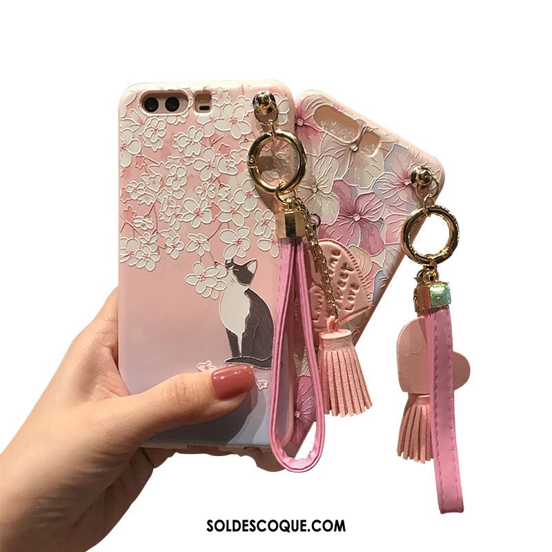 Coque Huawei P10 Plus Rose Délavé En Daim Gaufrage Téléphone Portable Fluide Doux Housse Pas Cher