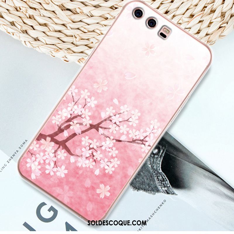 Coque Huawei P10 Étui Support Téléphone Portable Fluide Doux Rose Pas Cher