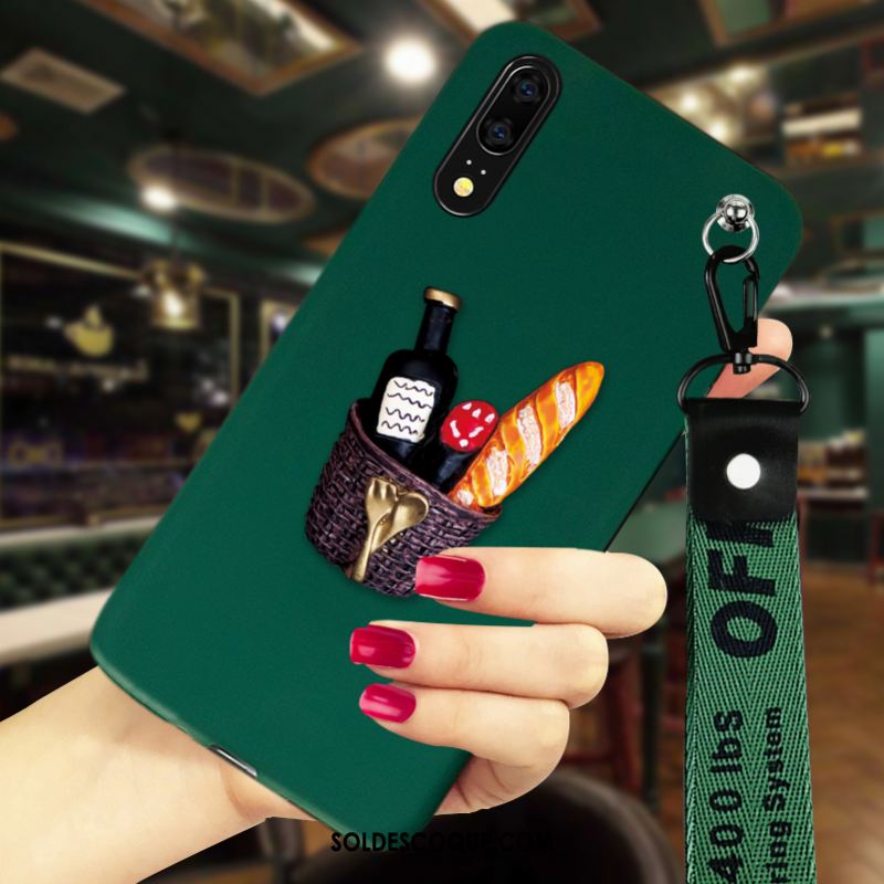 Coque Huawei P20 Délavé En Daim Incassable Marque De Tendance Silicone Vert En Ligne