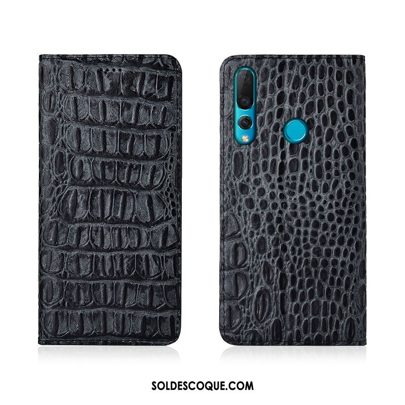 Coque Huawei P30 Lite Cuir Véritable Clamshell Étui En Cuir Silicone Noir En Vente