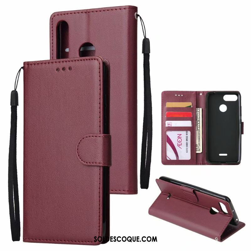 Coque Huawei P30 Lite Étui En Cuir Téléphone Portable Vin Rouge Couleur Unie Fluide Doux Soldes