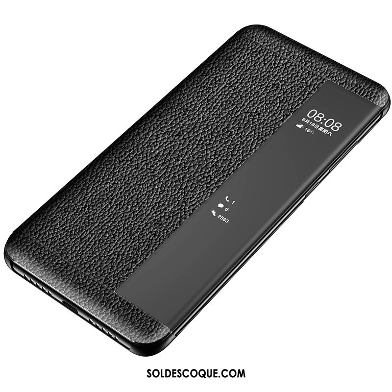 Coque Huawei P30 Pro Personnalité Protection Cuir Véritable Noir Marque De Tendance Pas Cher
