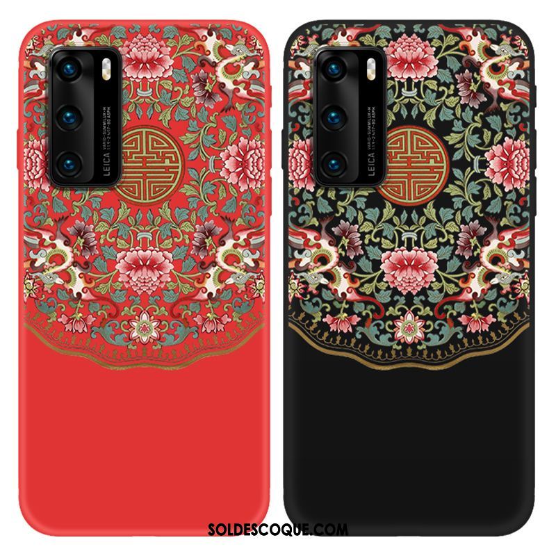 Coque Huawei P40 Incassable Net Rouge Vintage Personnalité Délavé En Daim Soldes