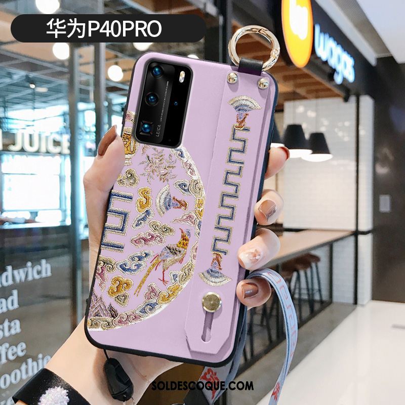 Coque Huawei P40 Pro Violet Modèle Fleurie Vintage Fluide Doux Étui Pas Cher