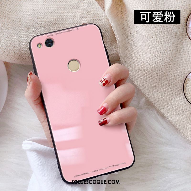 Coque Huawei P8 Lite 2017 Verre Couleur Unie Rose Téléphone Portable Jeunesse Housse Soldes