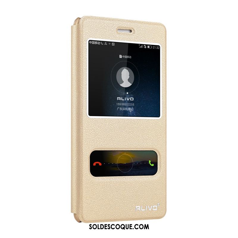 Coque Huawei P8 Lite Étui En Cuir Jeunesse Protection Incassable Or Soldes