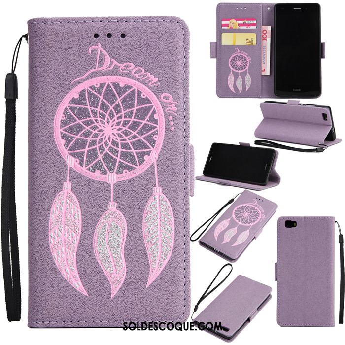 Coque Huawei P8 Lite Étui En Cuir Violet Clamshell Incassable Jeunesse En Ligne