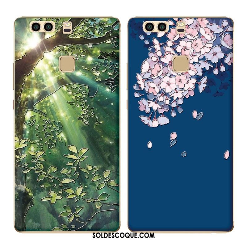 Coque Huawei P9 Fleurs Art Fluide Doux Gaufrage Silicone Pas Cher