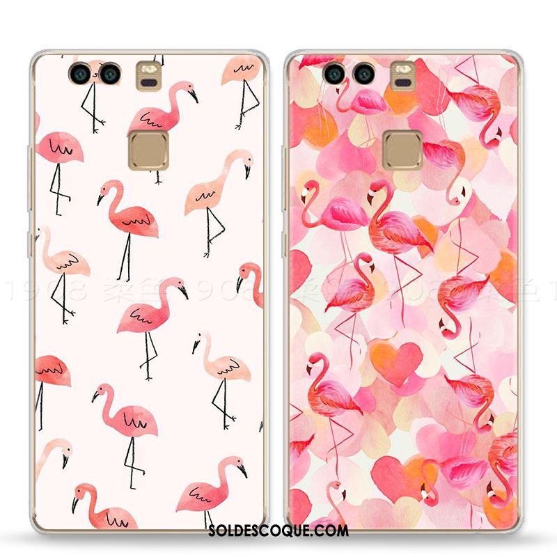 Coque Huawei P9 Fluide Doux Téléphone Portable Rouge Rose Oiseau France