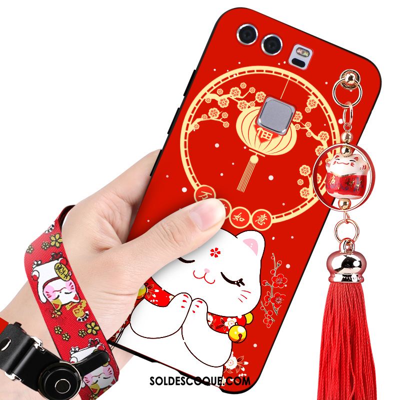 Coque Huawei P9 Marque De Tendance Rouge Téléphone Portable Chat Richesse Pas Cher