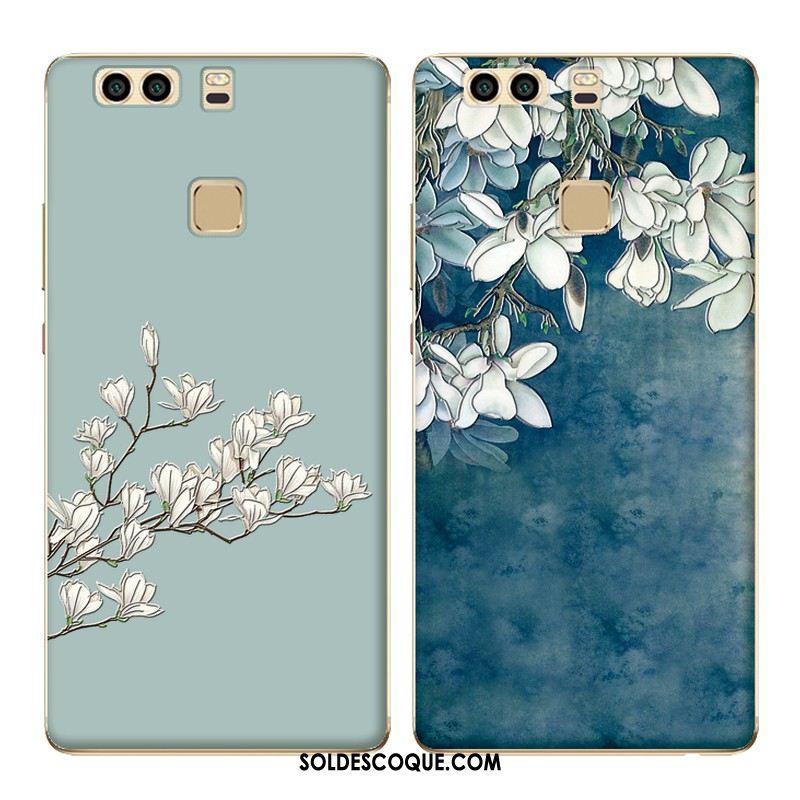 Coque Huawei P9 Petit Art Fluide Doux Bleu Fleurs Housse Soldes