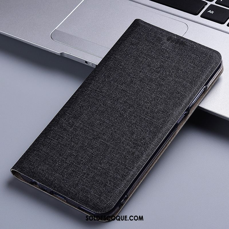 Coque Huawei Y5 2019 Étui En Cuir Lin Téléphone Portable Noir France