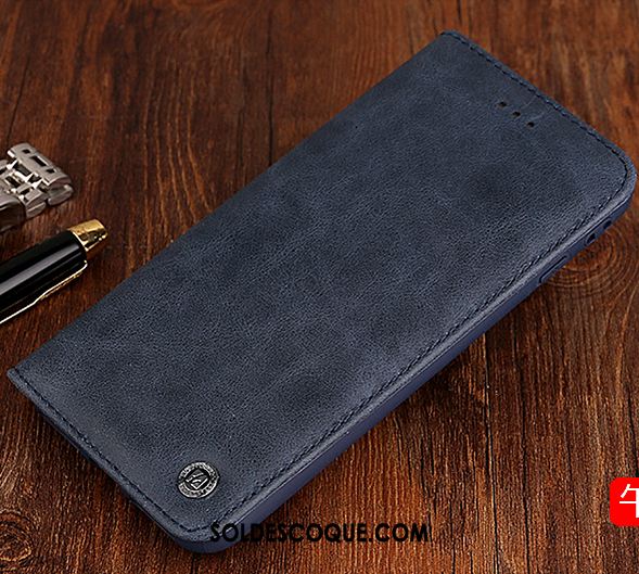 Coque Huawei Y6 2018 Carte Téléphone Portable Étui En Cuir Incassable Bleu Housse Pas Cher