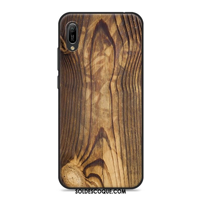 Coque Huawei Y6 2019 Fluide Doux Téléphone Portable Grain De Bois Vintage Étui Pas Cher