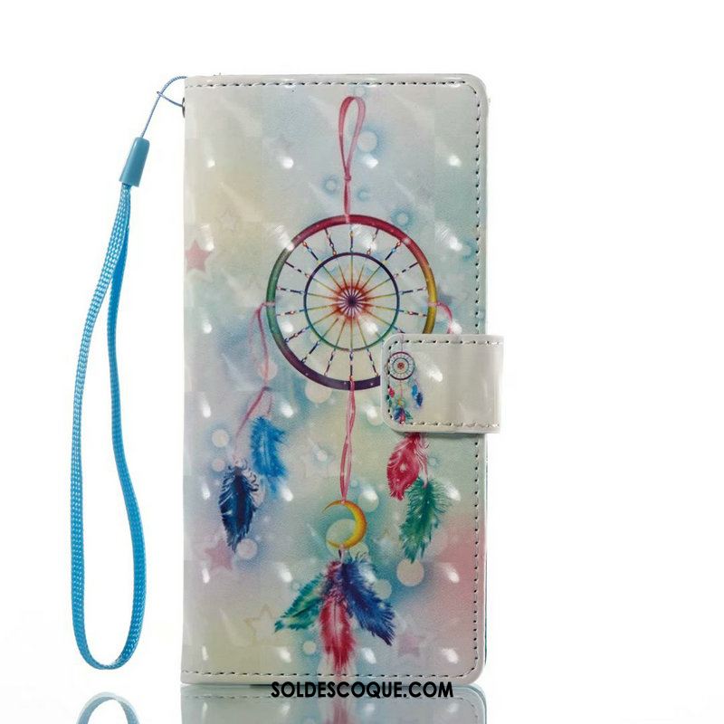 Coque Huawei Y7 2018 Blanc Téléphone Portable Étui En Cuir Gaufrage Peinture En Ligne