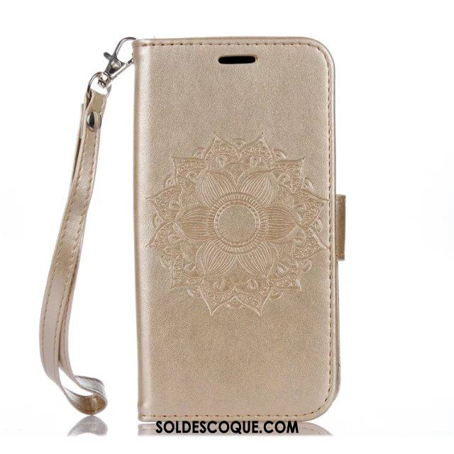 Coque Huawei Y7 2018 Incassable Fleur Étoile Pu Cuir Or Soldes